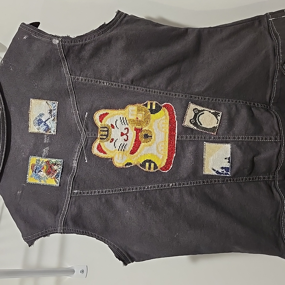 Embroidered Black Denim Vest - Picture 3 of 10